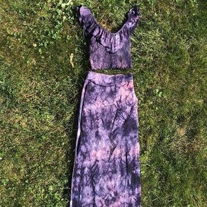 American eagle purple tie dye crop top maxi set